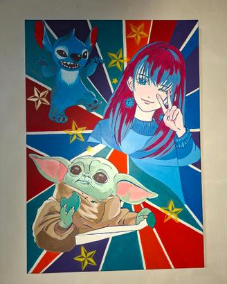 QUADRO  PERSONAGGI DISNEY  + ANIME 70X100CM