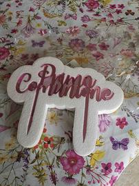 Scritta PRIMA COMUNIONE rosa