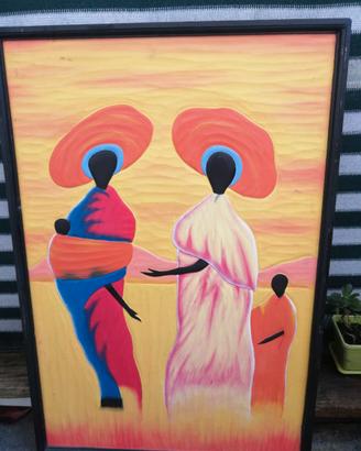 Quadro Etnico Africano in Legno Scolpito