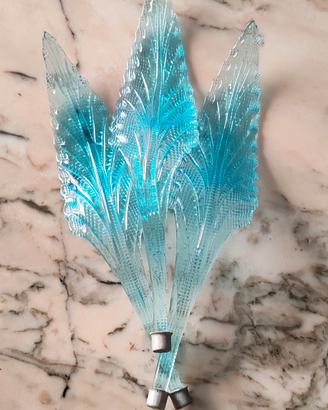 Set 3 foglie lunghe  vetro murano azzurro