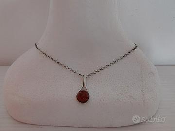 Parure collana e orecchini argento e ambra