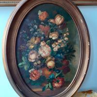 Antico Dipinto Olio su Tela COMPOSIZIONE DI FIORI