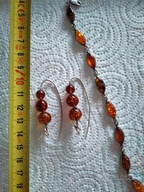 Parure braccialetto e orecchini argento e ambra 