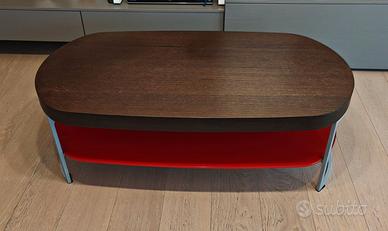 Tavolino salotto design legno massello vetro rosso