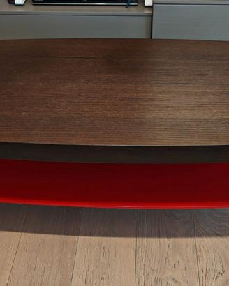 Tavolino salotto design legno massello vetro rosso