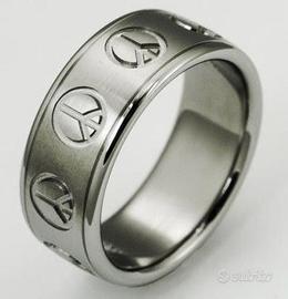 Anello Incisione Simbolo Pace Acciaio Inox Unisex