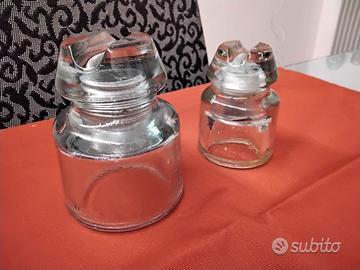 Isolatori elettrici vintage in vetro trasparente