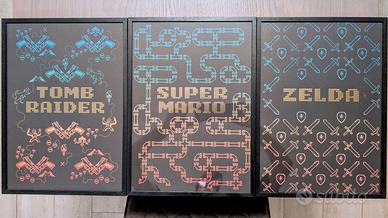 Set di 3 stampe con cornice in legno (videogiochi)