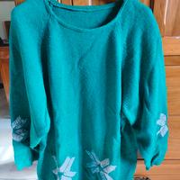 Maglione lungo con ricami natalizi 90% lana, tg. M