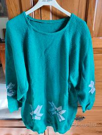 Maglione lungo con ricami natalizi 90% lana, tg. M