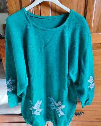 Maglione lungo con ricami natalizi 90% lana, tg. M