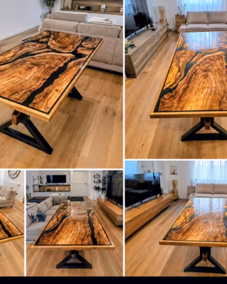 Tavolo unico in legno di olmo e resina epossidica