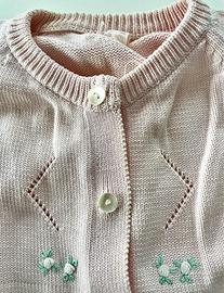 Cardigan bimba vintage in filo di Scozia ricamato