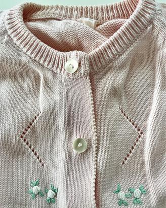 Cardigan bimba vintage in filo di Scozia ricamato