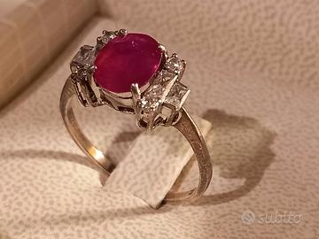 Anello rubino zirconi e argento