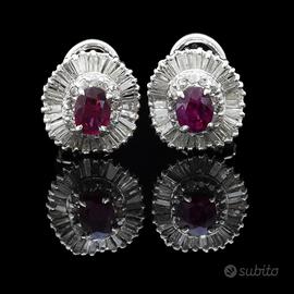 ORECCHINI RED HEART IN ORO 18KT RUBINO  E DIAMANTI