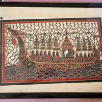 Quadro vintage con ricamo mare e nave