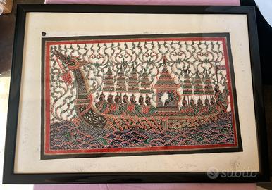 Quadro vintage con ricamo mare e nave