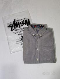 Camicia Stussy grigia con taschino e logo S uomo