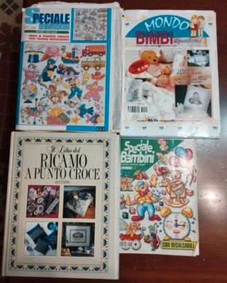 riviste e libro di ricamo di punto croce 