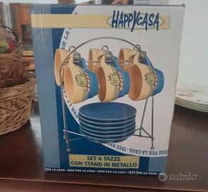 Completo 6 tazzine caffè  con piattini Happy casa