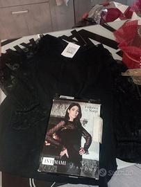 Body maniche lunghe tulle e pizzo nero tg 5/L