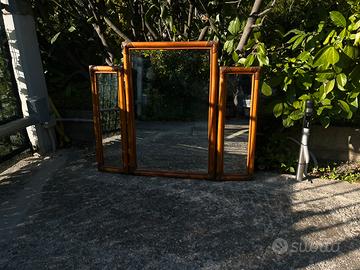 Specchio Triptico Vintage in bambù - anni ‘70