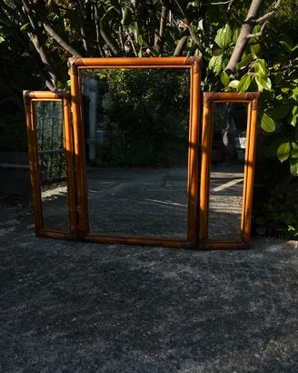 Specchio Triptico Vintage in bambù - anni ‘70