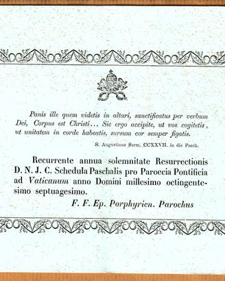Vaticano Pasqua 1870 pass cerimonia (CR31)