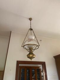 Lampadario in ottone e ceramica stile rustico