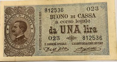 BUONO DI CASSA 1 LIRA R.D. 18 AGOSTO 1914