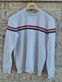 Maglione H&M Uomo M Bianco Strisce Rosse Blu