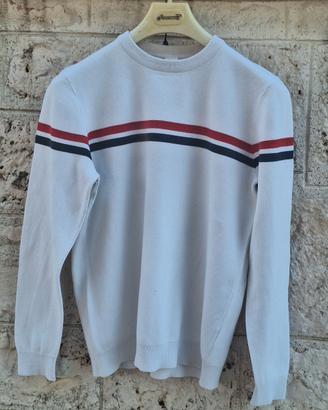 Maglione H&M Uomo M Bianco Strisce Rosse Blu