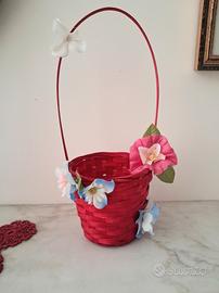 Cesto  in paglia rosso  con manico
