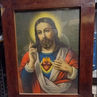 Quadro con Sacro Cuore , primi 900 cornice legno