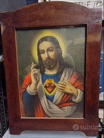 Quadro con Sacro Cuore , primi 900 cornice legno