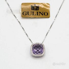 Collana oro(Gold) bianco 18kt quarzo viola A.114
