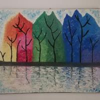 Quadro ad olio su tela disegno alberi colorati