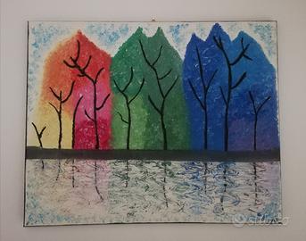 Quadro ad olio su tela disegno alberi colorati