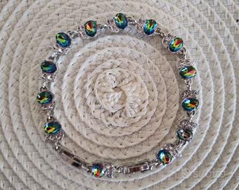 Bracciale Placcato Argento Acciaio e Zirconi NUOVO