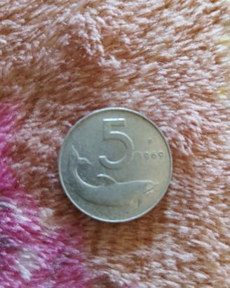 Moneta 5 Lire rara 1969 