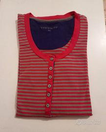 T-shirt donna maniche lunghe righe rosa grigio