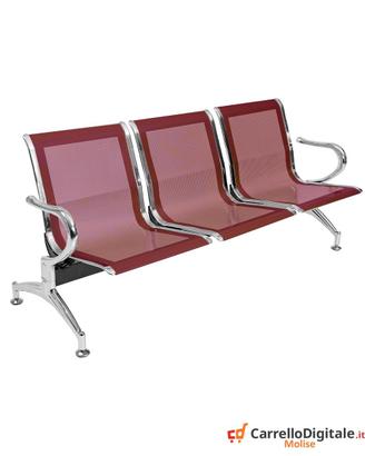 Panca per sala attesa 3 posti in acciaio Rosso