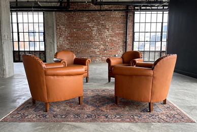 4 Poltrone Club in Pelle Cognac  Stile Industrial