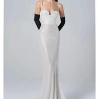 Abito lungo banco sirena nuovo paillettes tg40