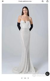 Abito lungo banco sirena nuovo paillettes tg40