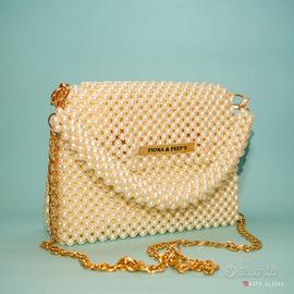 Mini borsa artigianale in perle avorio
