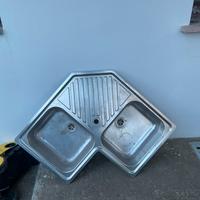 Lavandino ad angolo dopia vasca inox per cucina