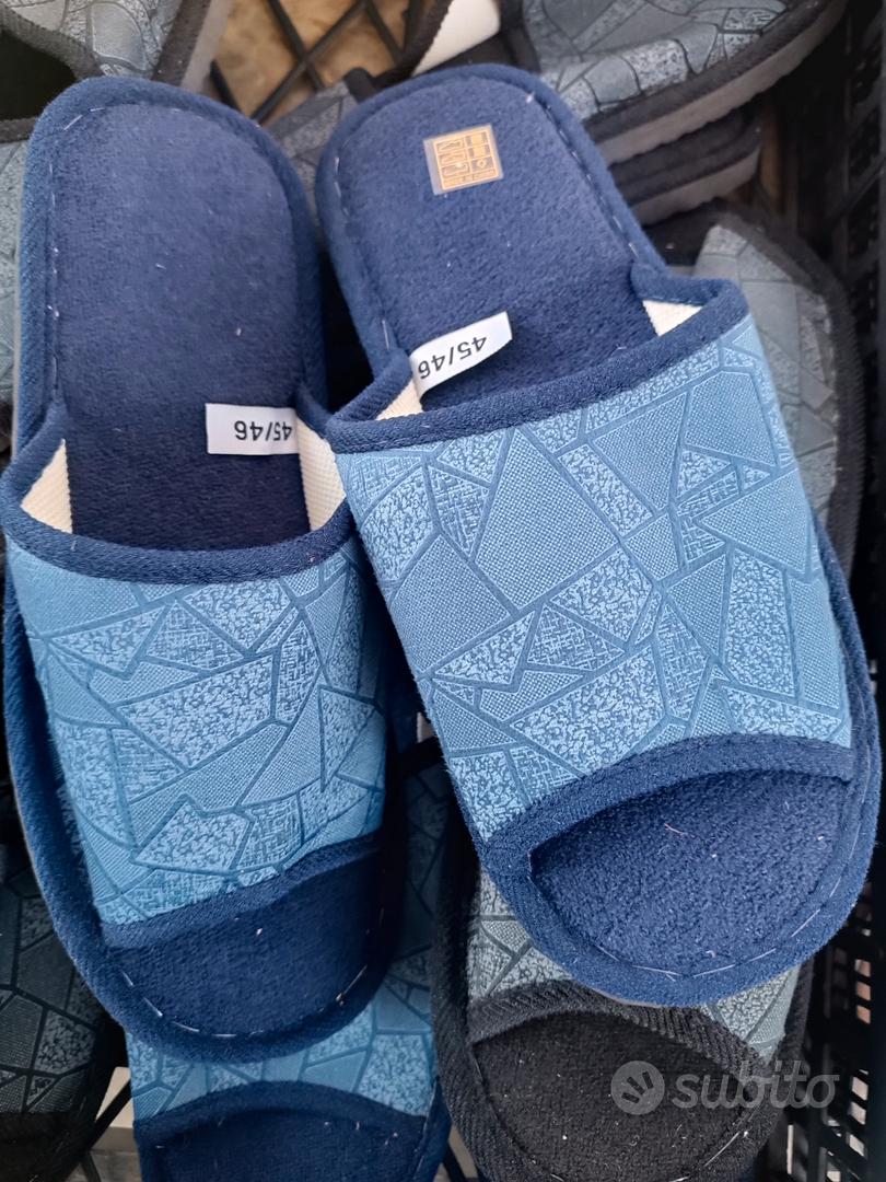 VIRGO FIRENZE Ciabatte Uomo Classiche a Fasce Incrociate, Pantofole Aperte Made in Italy Plantare Vera Pelle, blue, 40