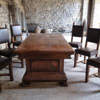 Tavolo rettangolare in legno di noce con 6 sedie e